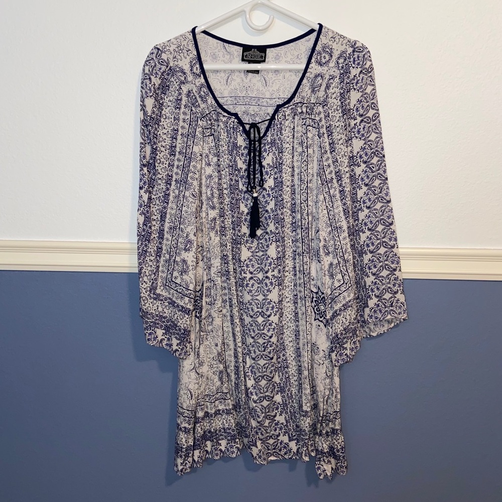 Angie Blue Boho Tassel Tunic Dress S